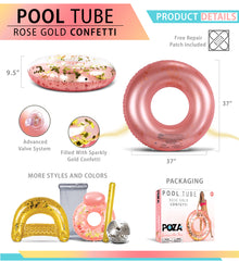 Pool Float - ROSE GOLD TUBE - GOLD HEXAGON GLITTER