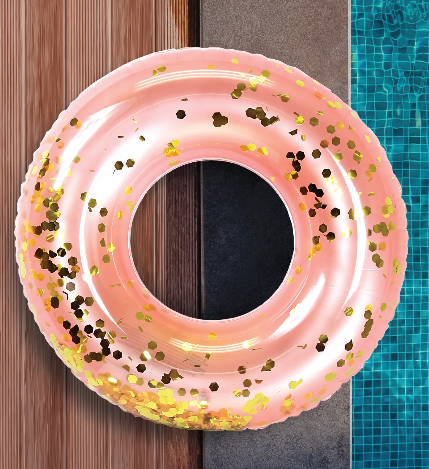 Pool Float - ROSE GOLD TUBE - GOLD HEXAGON GLITTER
