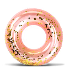 Pool Float - ROSE GOLD TUBE - GOLD HEXAGON GLITTER