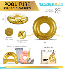 Pool Float - GOLD JUMBO TUBE - GOLD HEXAGON GLITTER