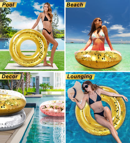Pool Float - GOLD JUMBO TUBE - GOLD HEXAGON GLITTER