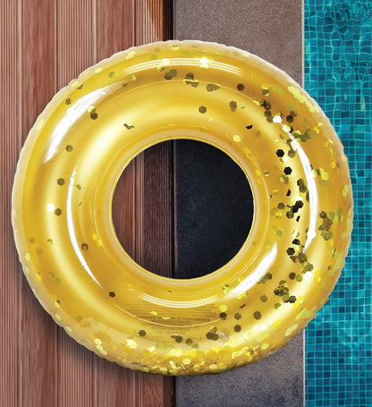 Pool Float - GOLD JUMBO TUBE - GOLD HEXAGON GLITTER