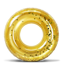 Pool Float - GOLD JUMBO TUBE - GOLD HEXAGON GLITTER
