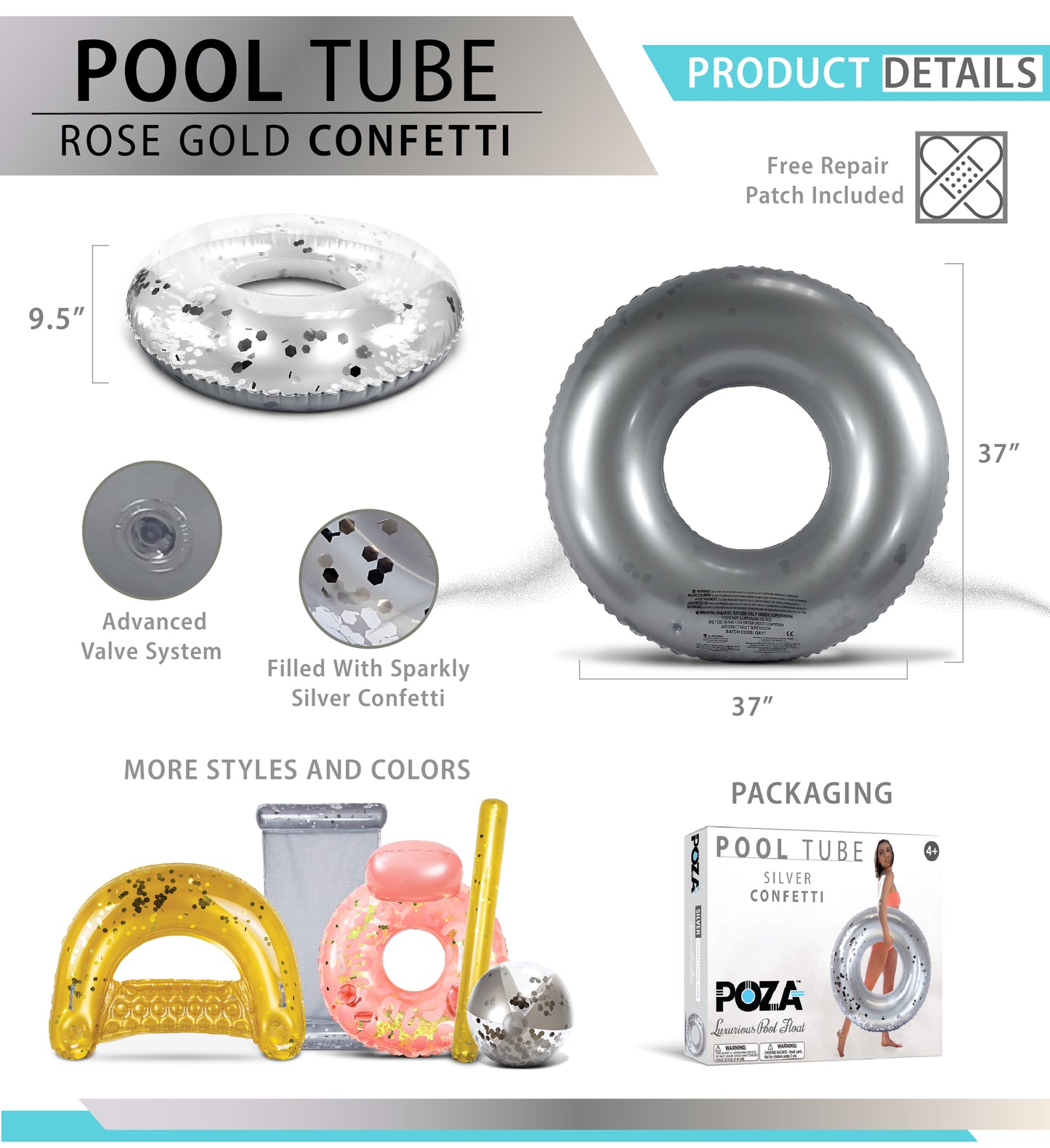 Pool Float - SILVER JUMBO RING - SILVER HEXAGON GLITTER