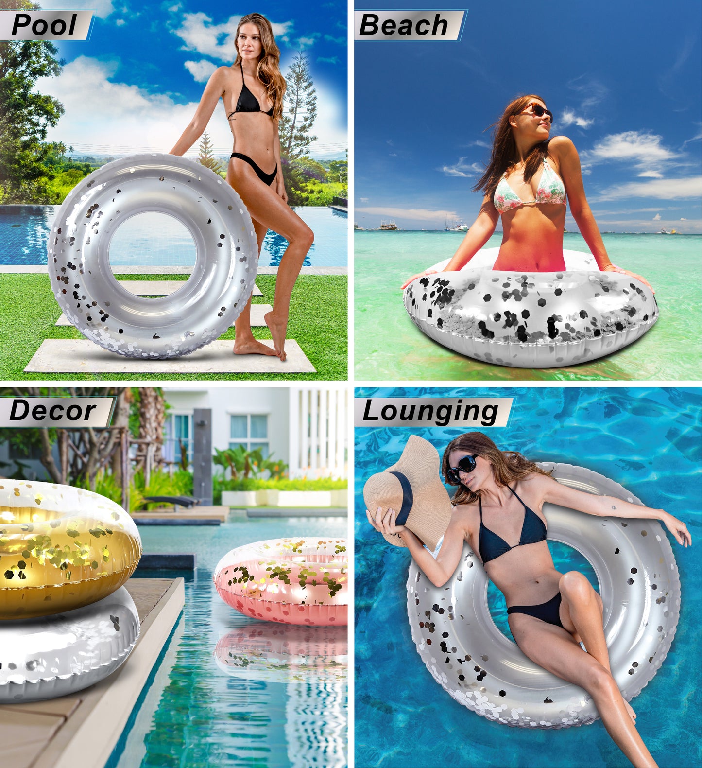 Pool Float - SILVER JUMBO RING - SILVER HEXAGON GLITTER