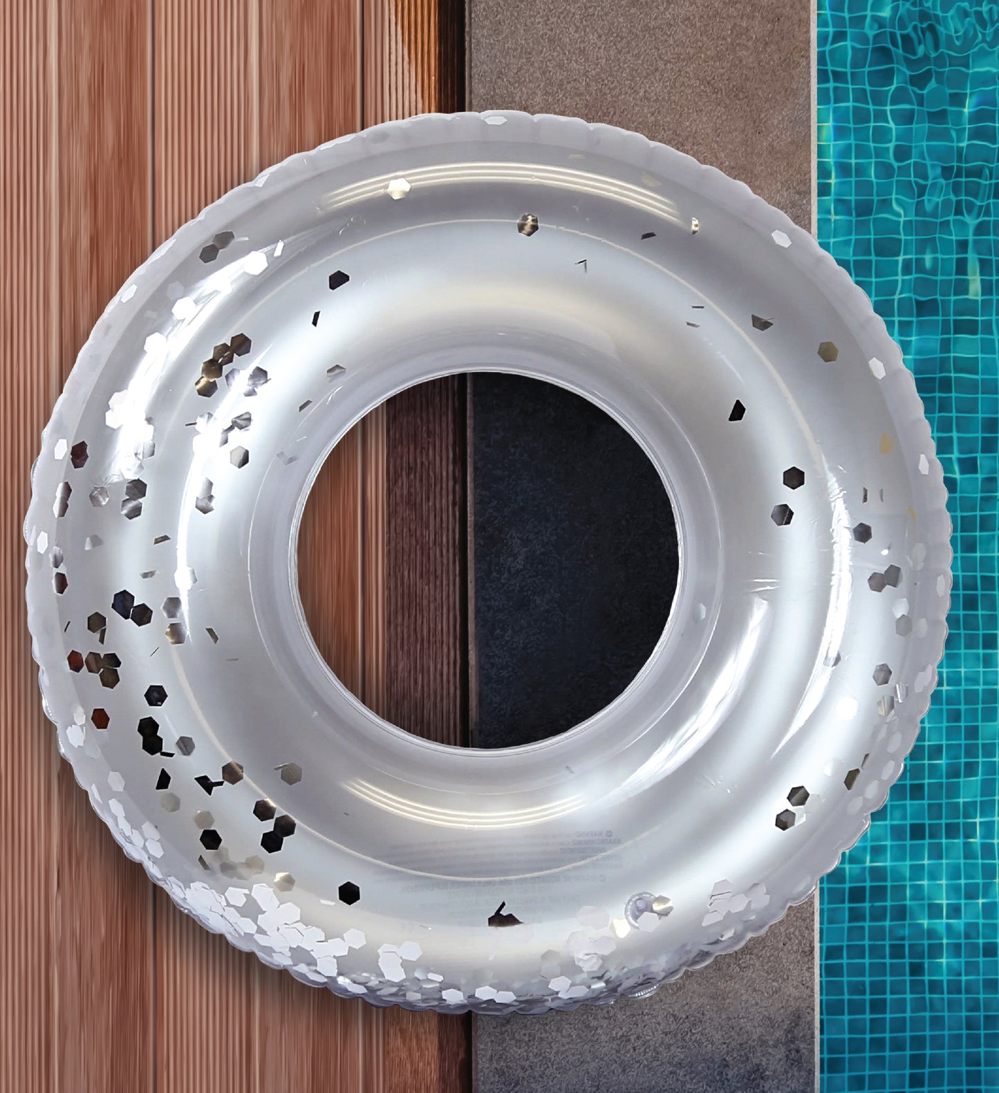 Pool Float - SILVER JUMBO RING - SILVER HEXAGON GLITTER