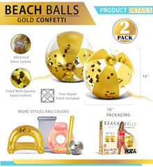 Pool Float - 16" GOLD BALL - HEXAGON GLITTER - SET OF 2