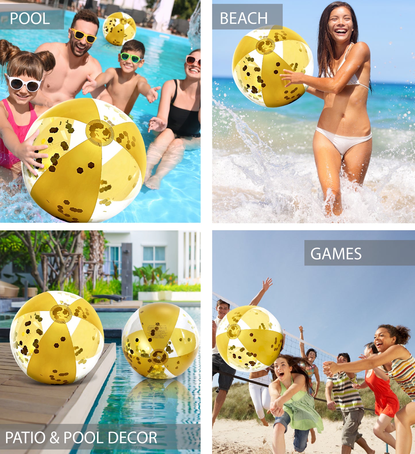 Pool Float - 16" GOLD BALL - HEXAGON GLITTER - SET OF 2