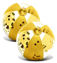 Pool Float - 16" GOLD BALL - HEXAGON GLITTER - SET OF 2