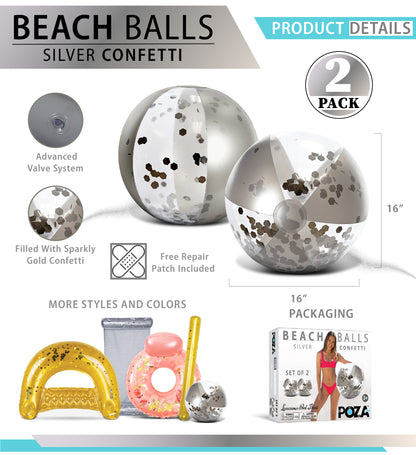 Pool Float - 16" SILVER BALL - HEXAGON GLITTER - SET OF 2