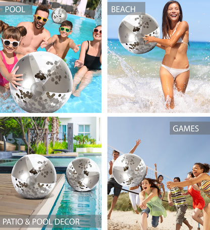Pool Float - 16" SILVER BALL - HEXAGON GLITTER - SET OF 2