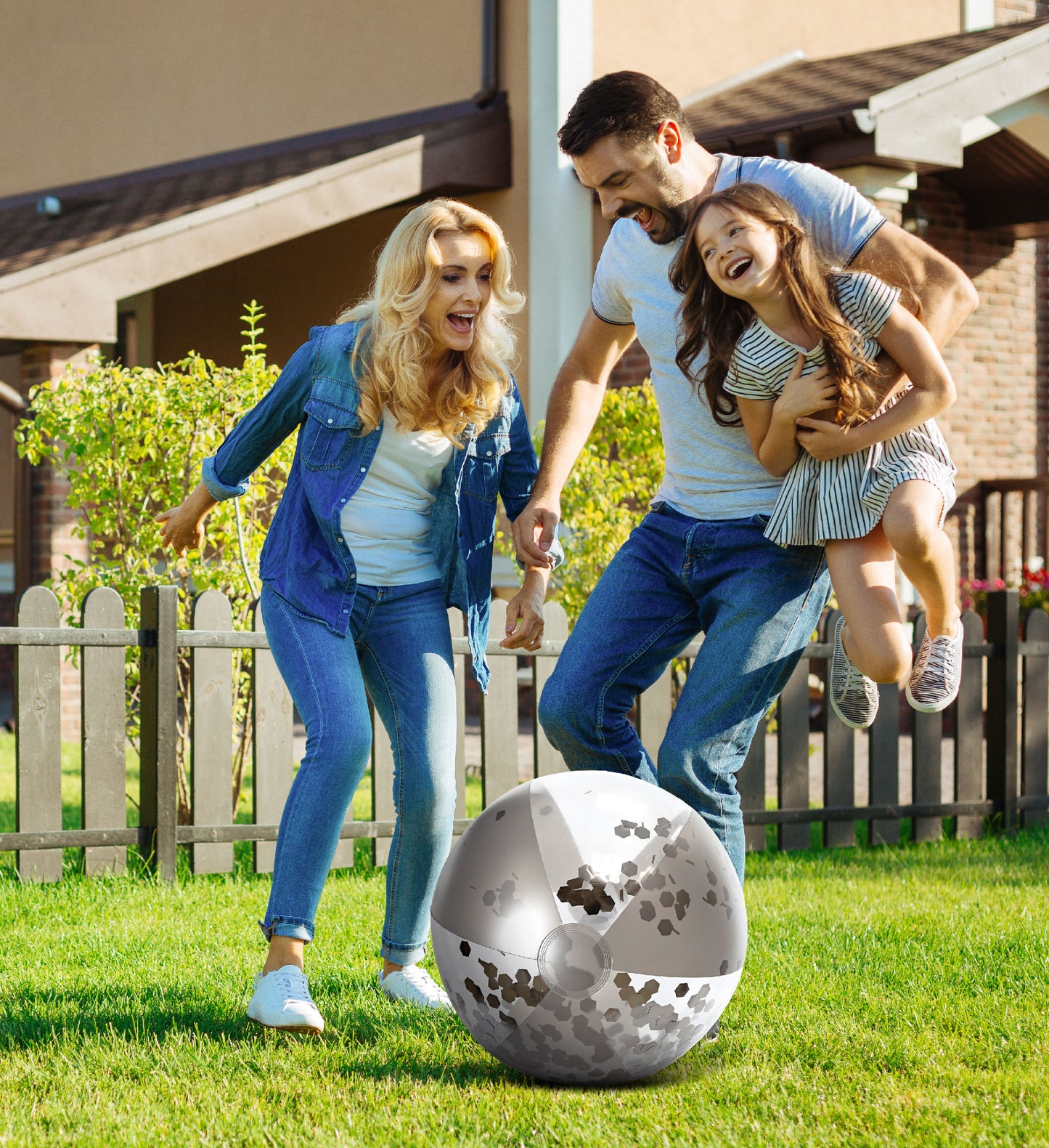 Pool Float - 16" SILVER BALL - HEXAGON GLITTER - SET OF 2