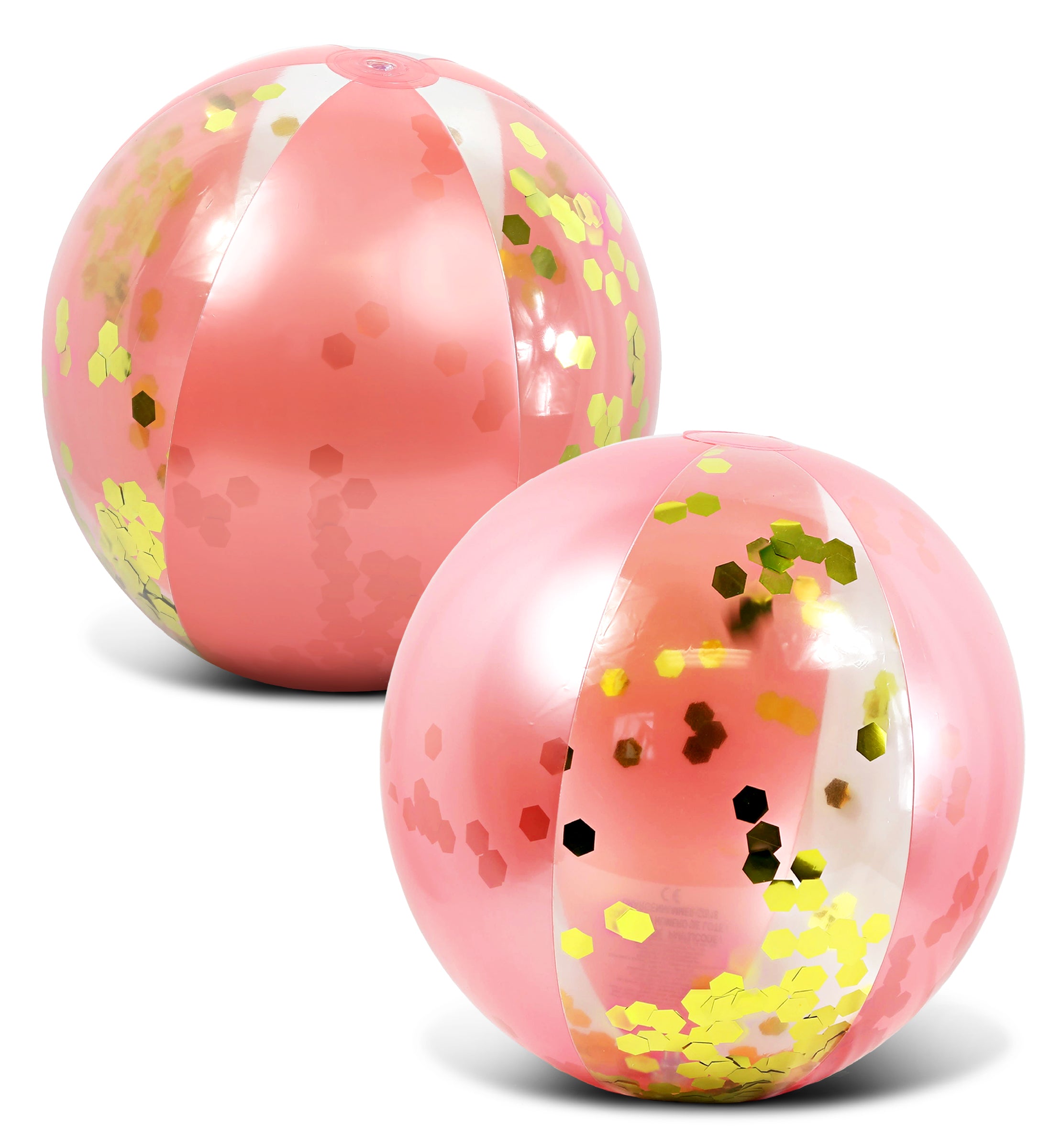Pool Float - 16" ROSE GOLD BALL - GOLD HEXAGON GLITTER - SET OF 2
