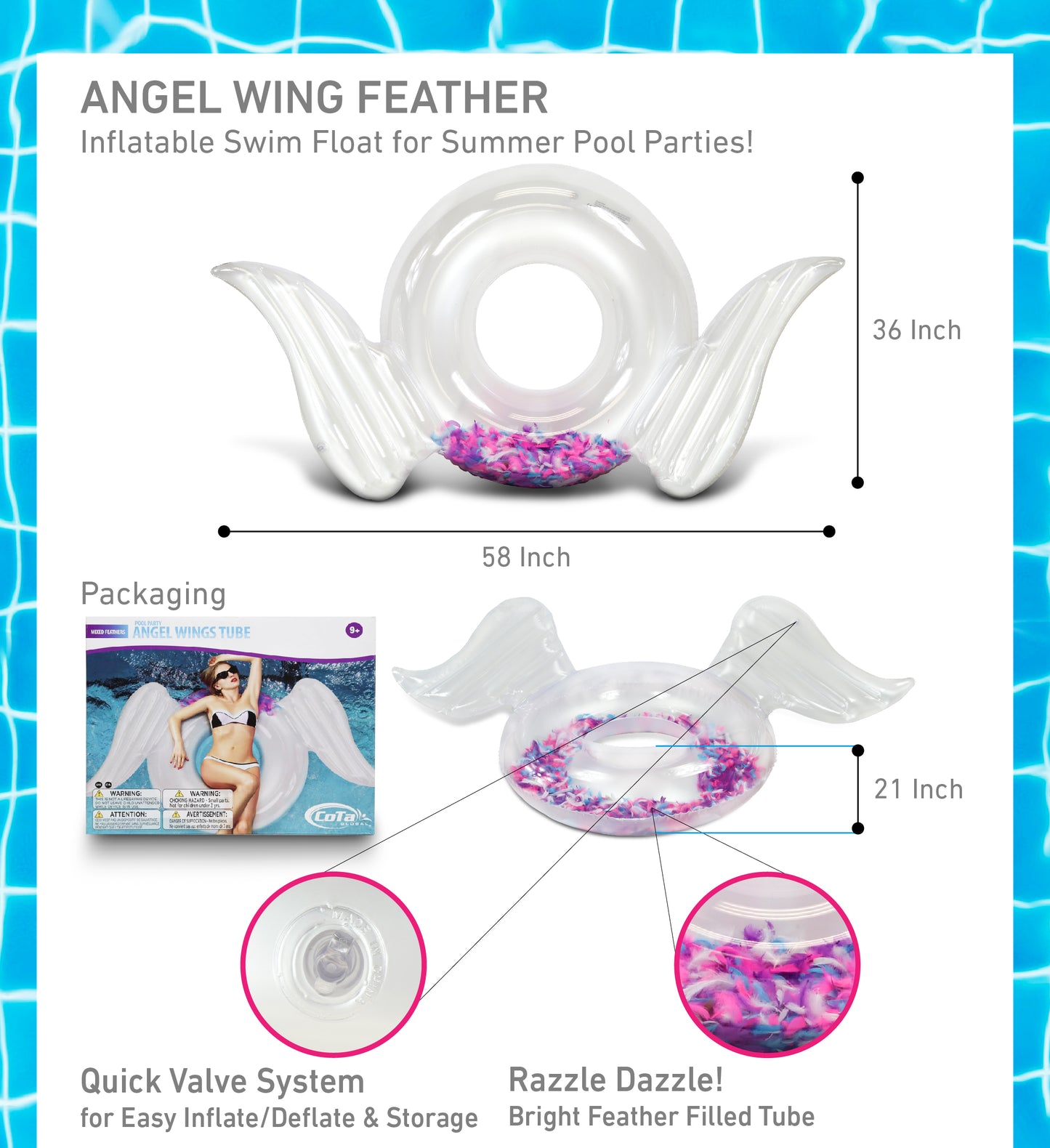 Pool Float - ANGEL WINGS TUBE - MIX FEATHERS
