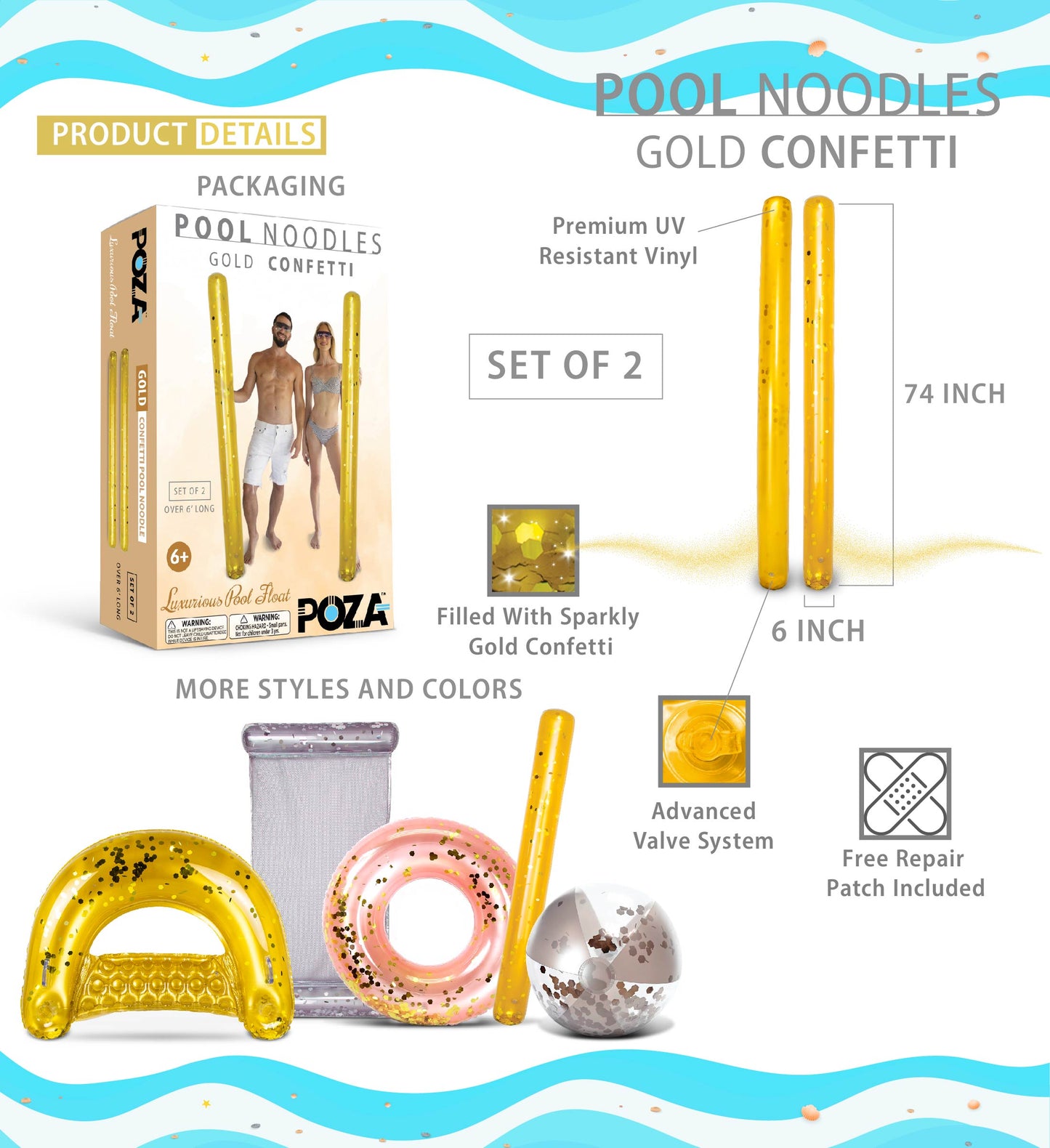 Pool Float - 74" GOLD NOODLE - SET OF 2