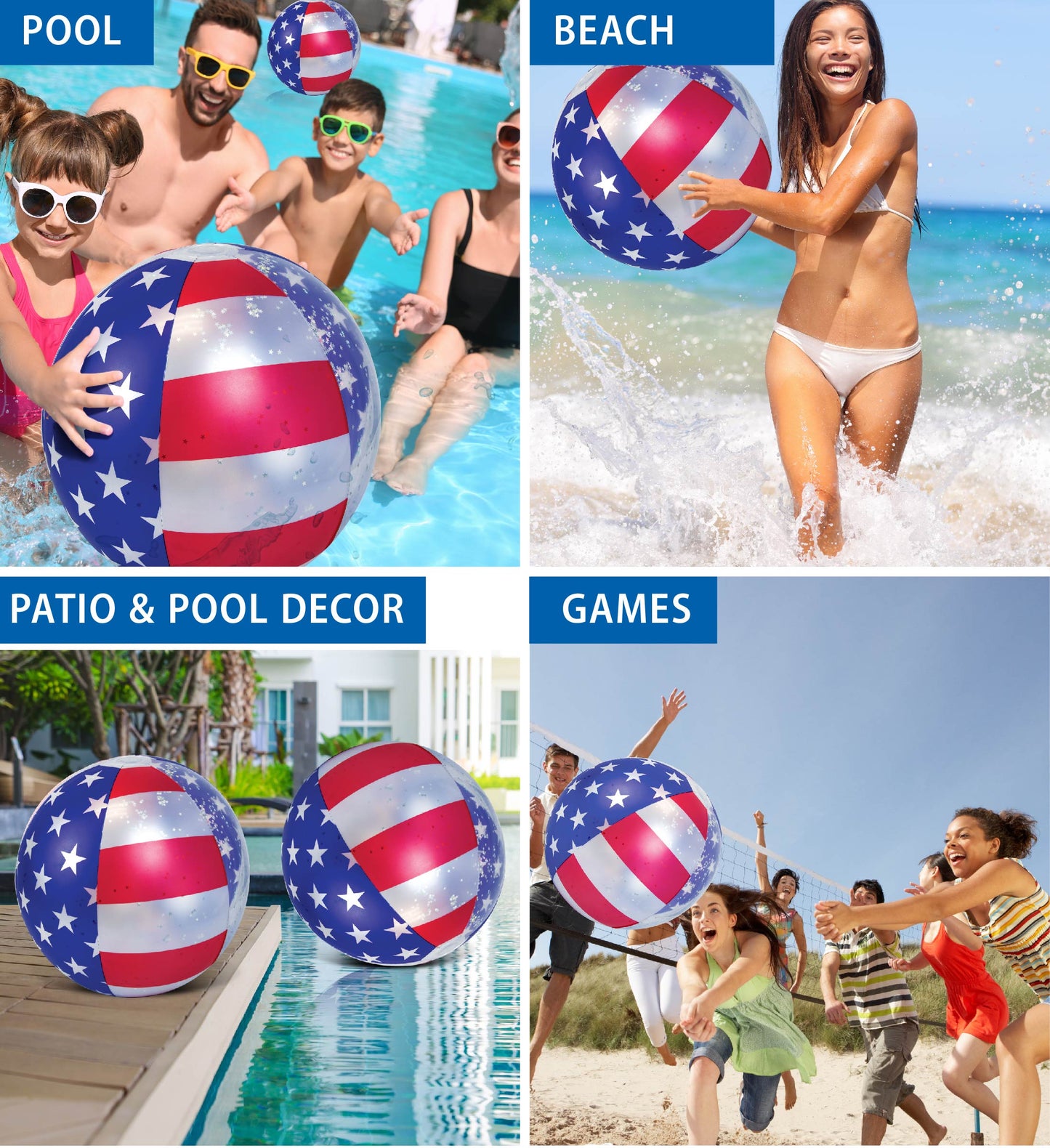 Pool Float - 16" USA FLAG BEACH BALL - SET OF 2