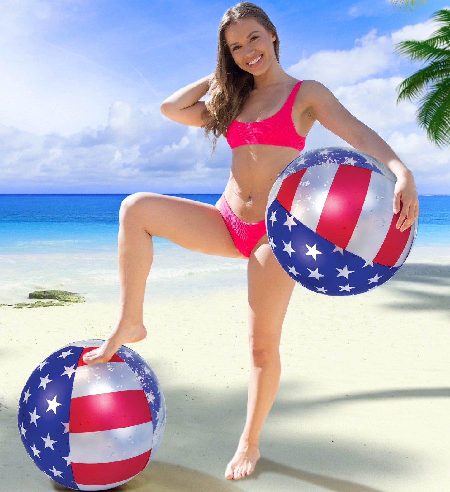 Pool Float - 16" USA FLAG BEACH BALL - SET OF 2