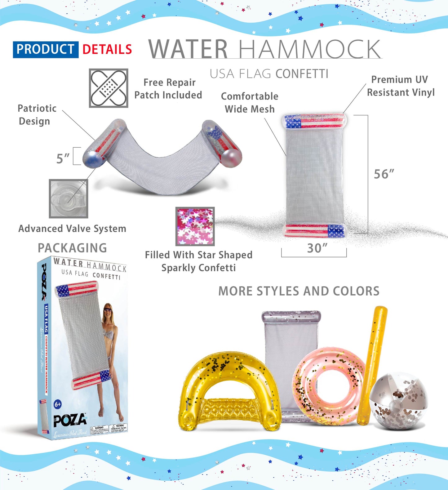 Pool Float - USA FLAG WATER HAMMOCK