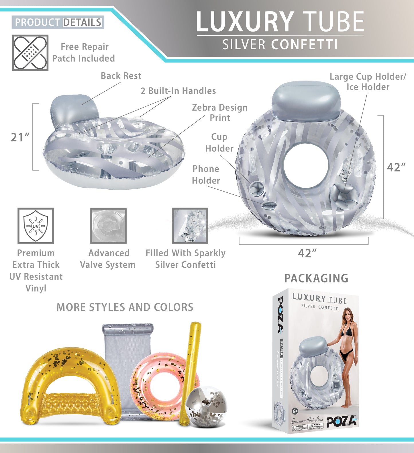 Pool Float - SILVER LUXURY TUBE