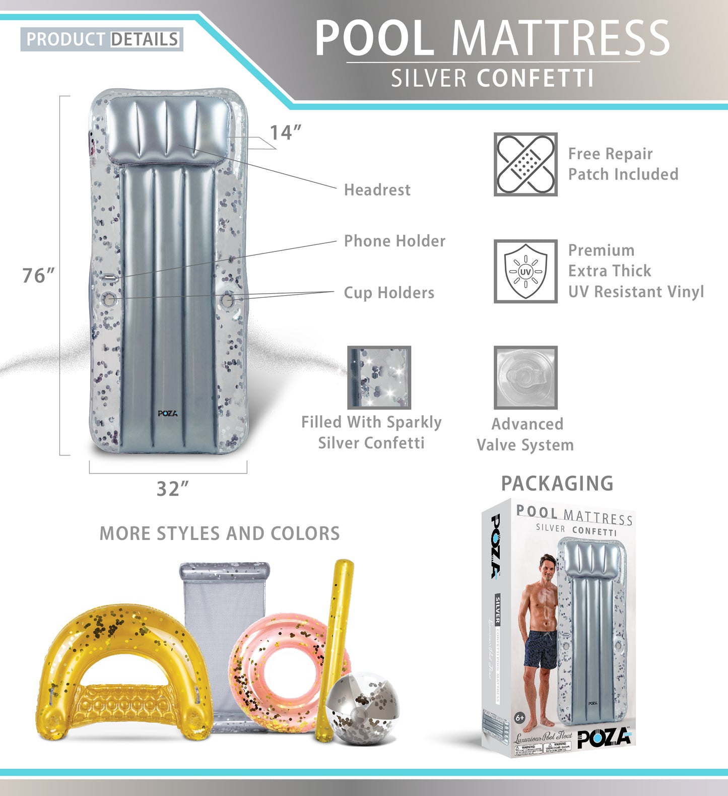Pool Float - SILVER POOL MATTRESS