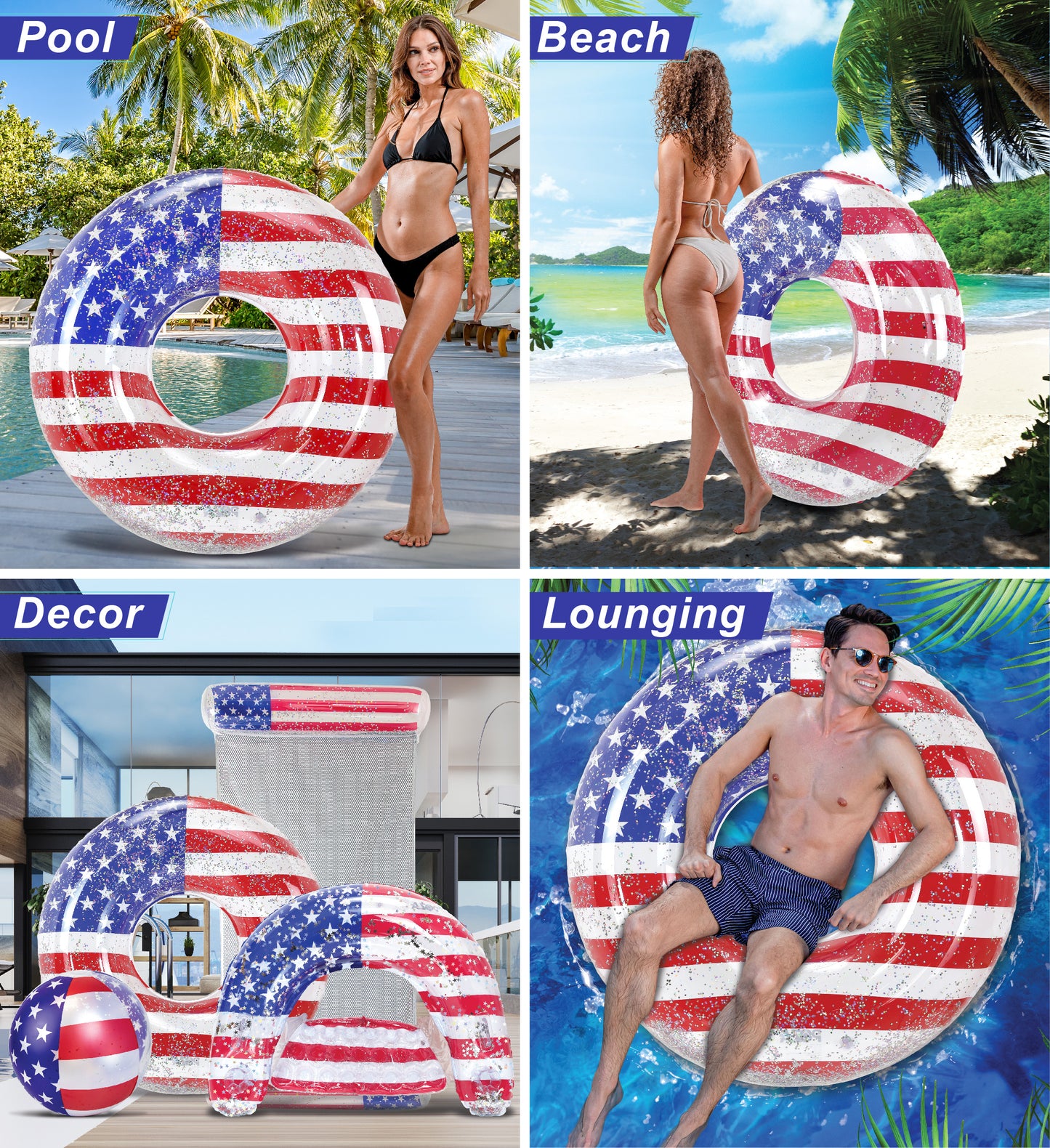 Pool Float - GIANT 48 INCH TUBE - USA FLAG