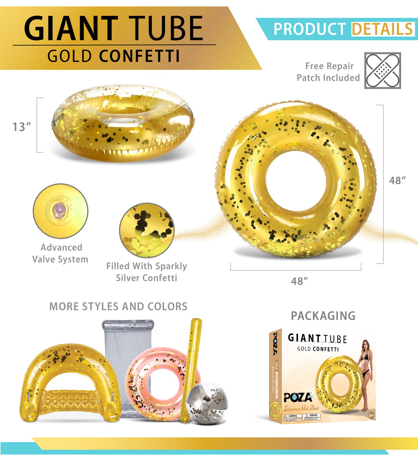 Pool Float - GIANT 48 INCH TUBE - GOLD