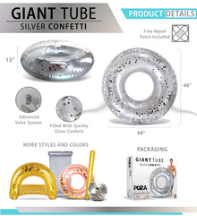 Pool Float - GIANT 48 INCH TUBE - SILVER