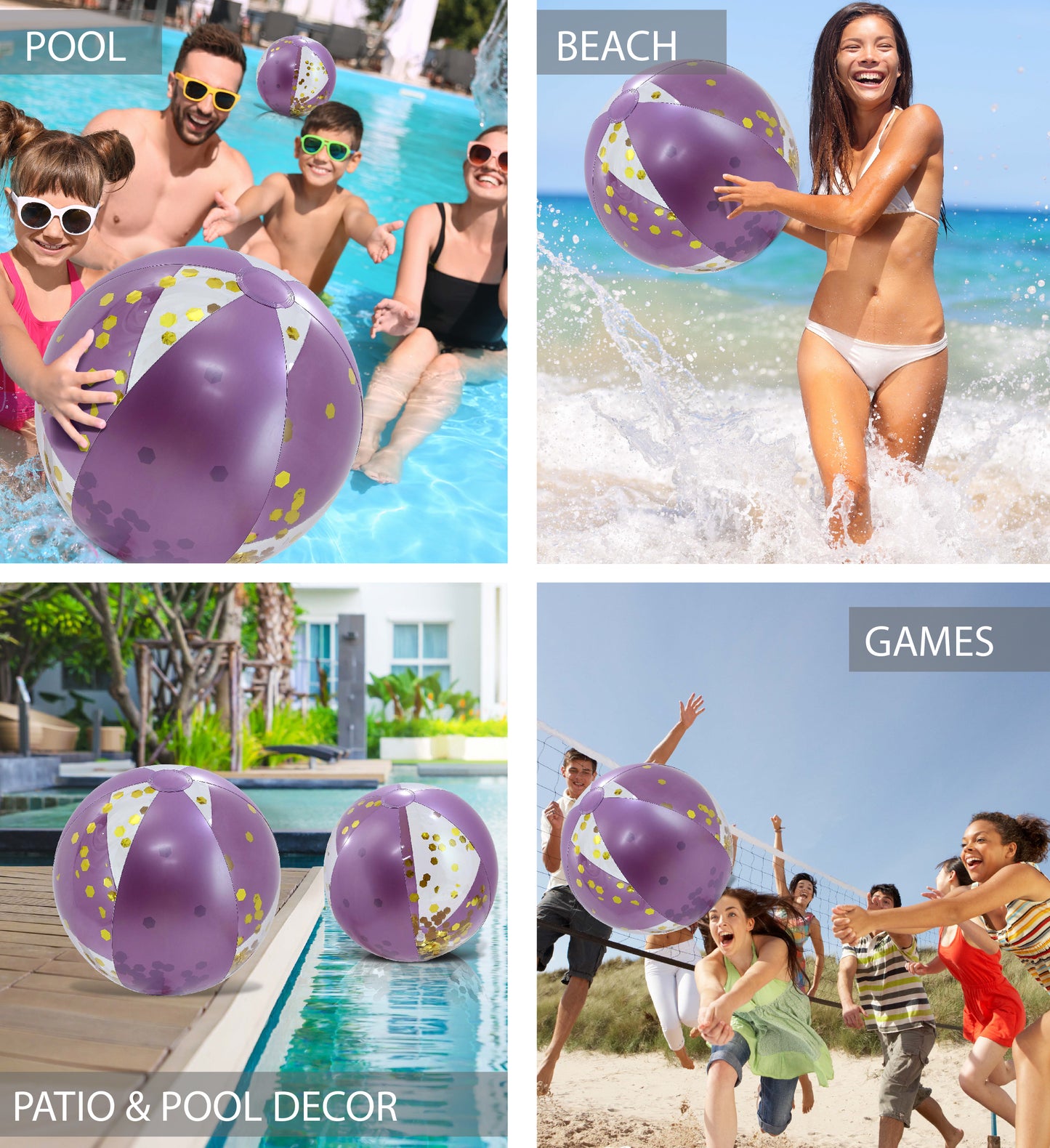 Pool Float - 16" PURPLE GOLD BALL - SET OF 2