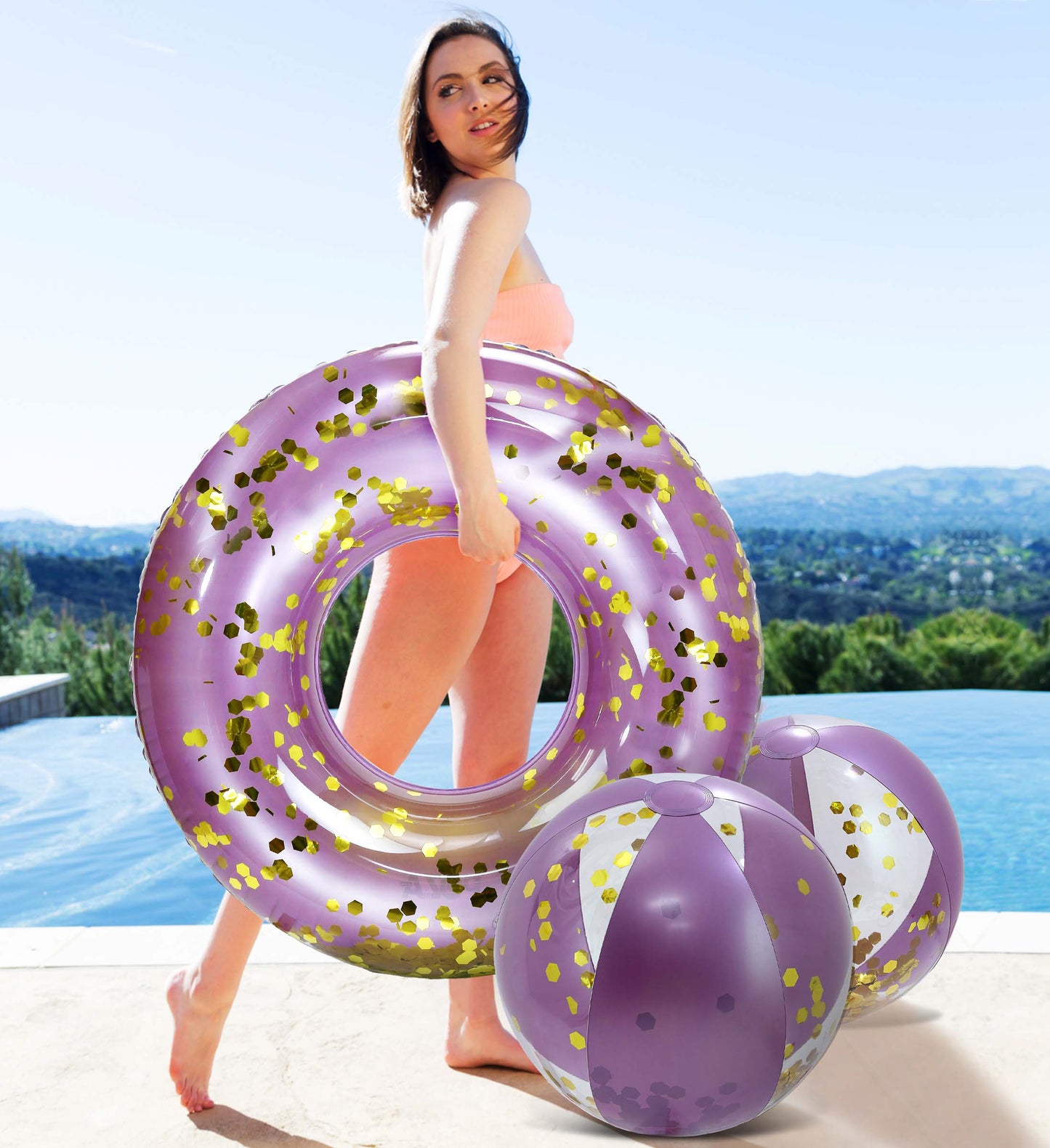 Pool Float - 16" PURPLE GOLD BALL - SET OF 2