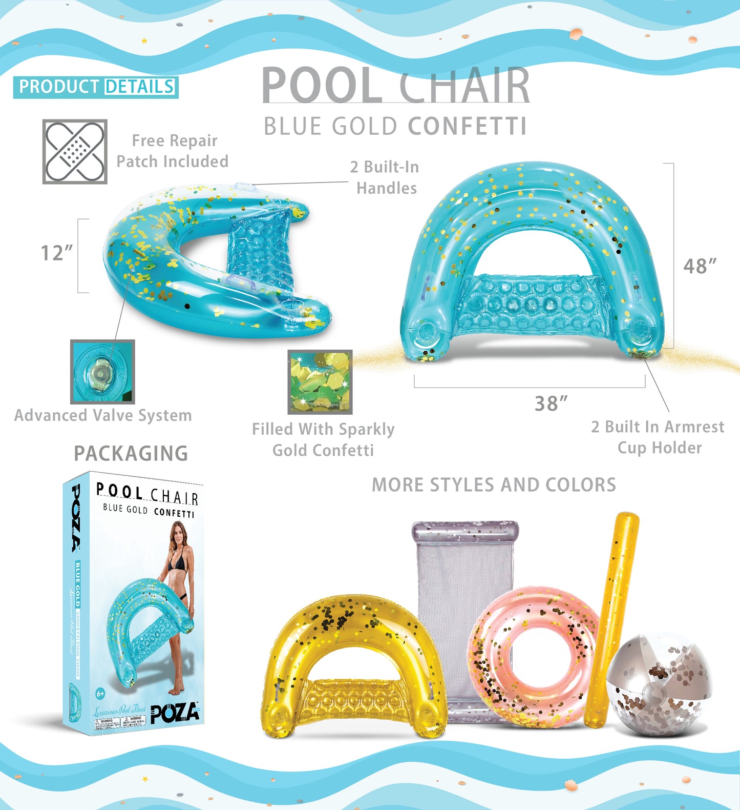 Pool Float - BLUE GOLD POOL CHAIR