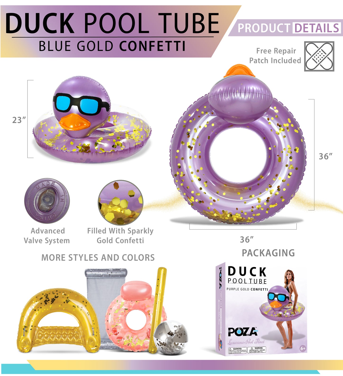 Pool Float - DUCK POOL TUBE - PURPLE GOLD