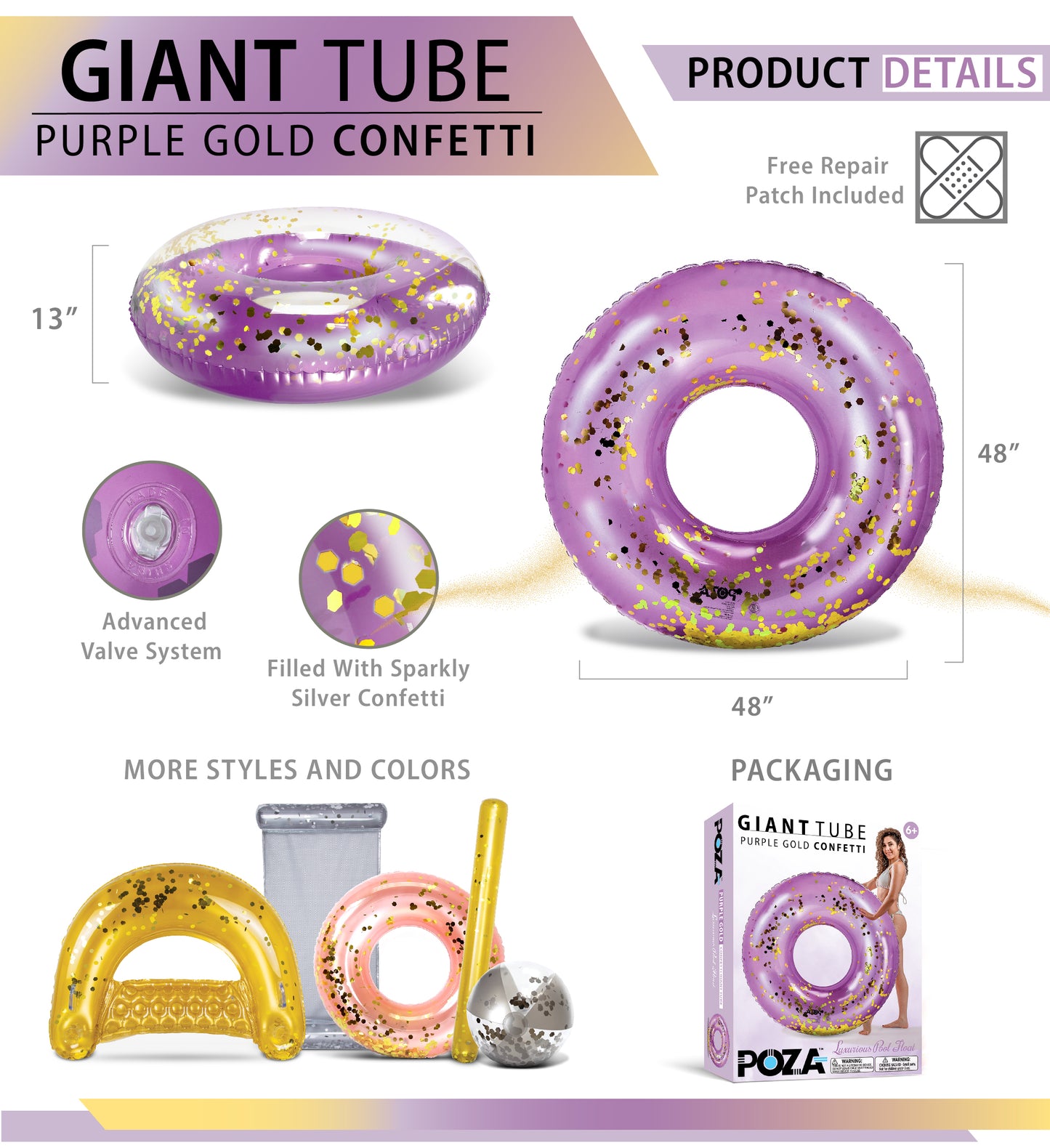 POZA - GIANT 48 INCH TUBE - PURPLE GOLD