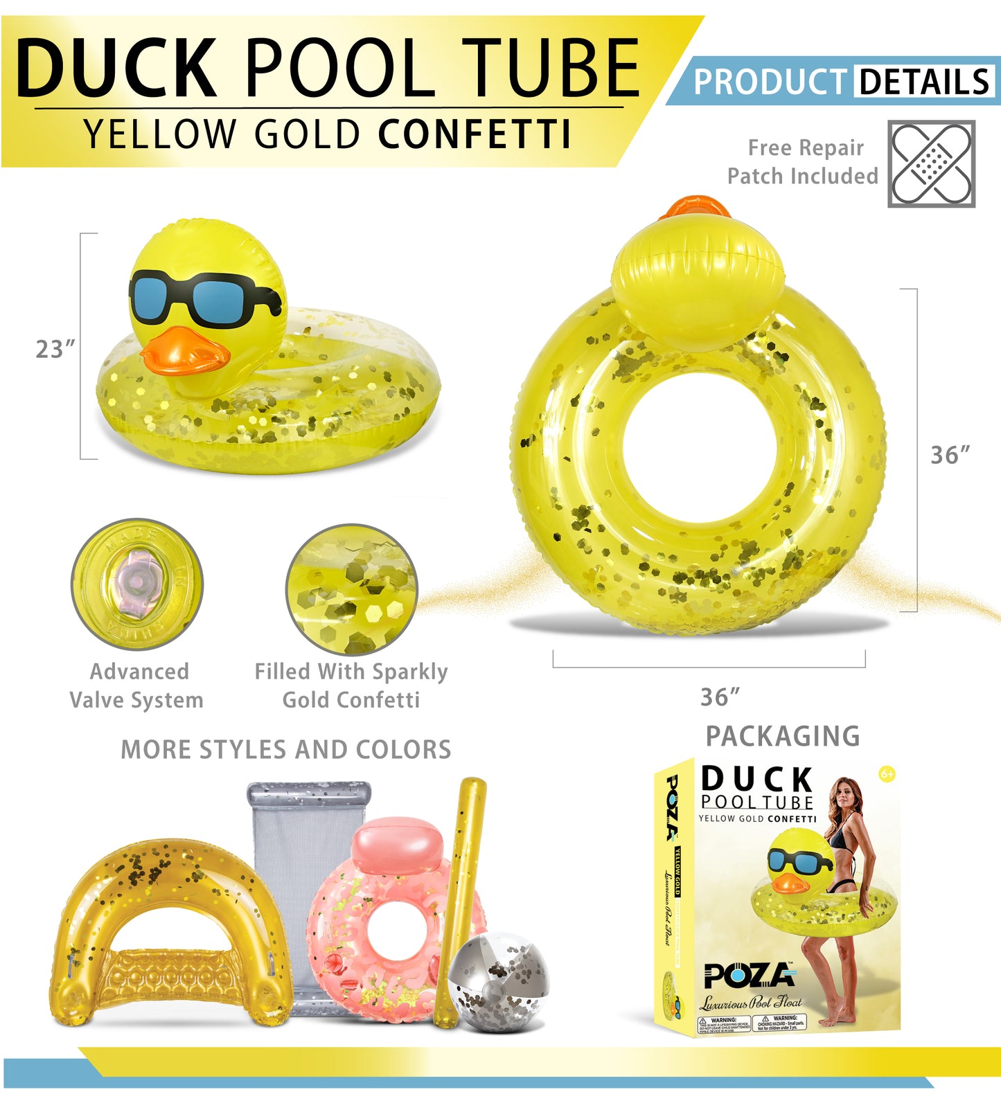 POZA - DUCK POOL TUBE - YELLOW GOLD