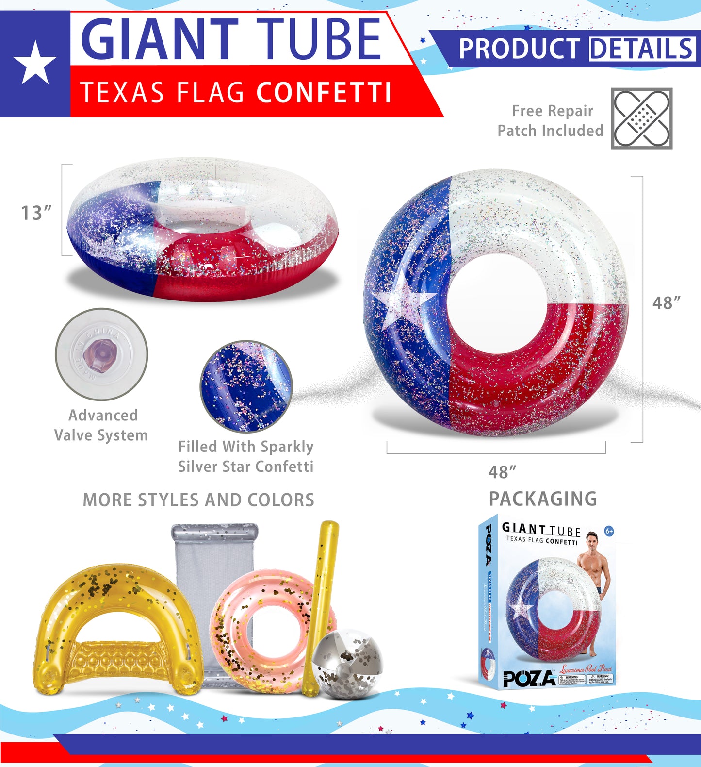 POZA - GIANT 48 INCH TUBE - TEXAS FLAG