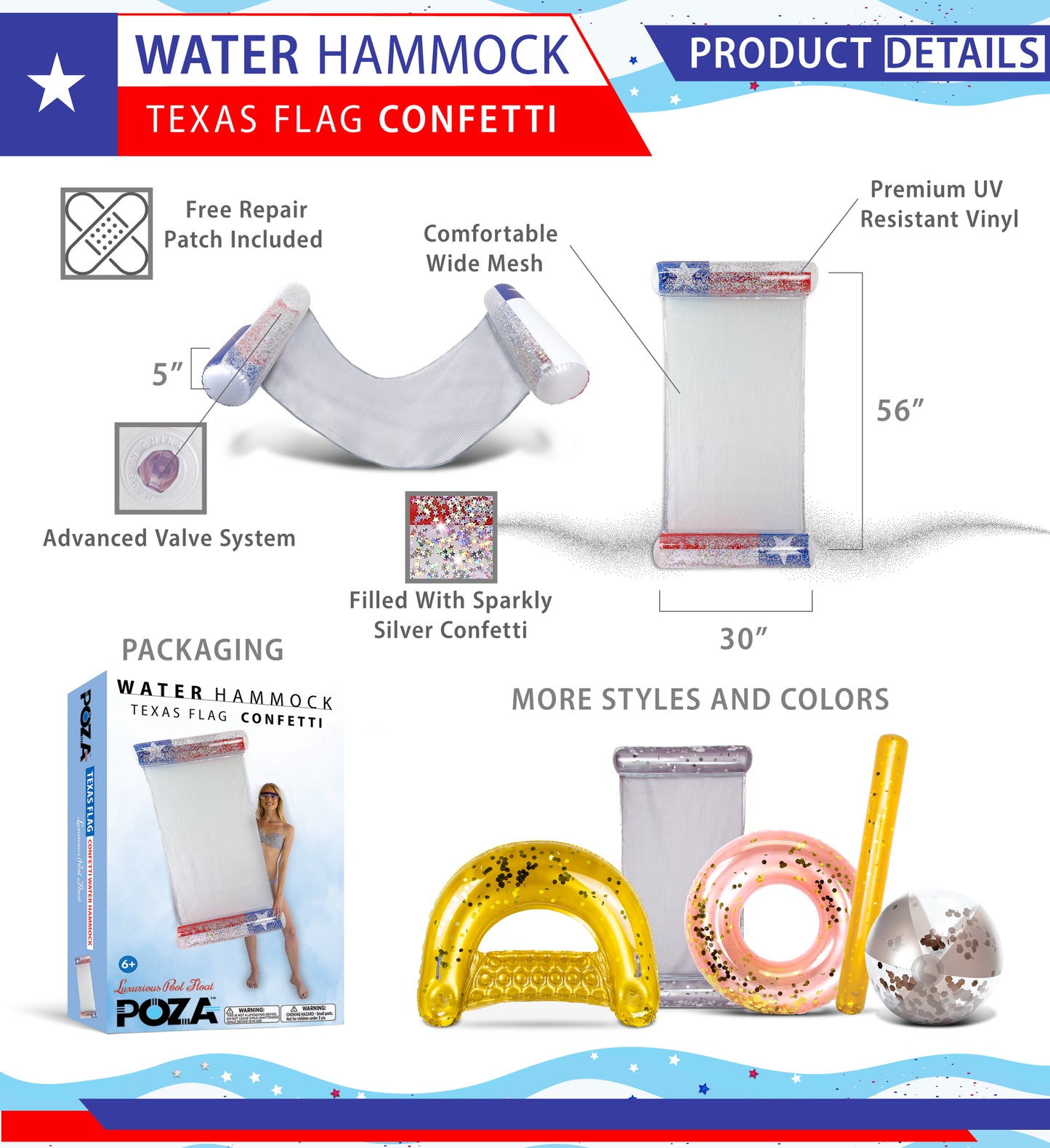 POZA - TEXAS FLAG WATER HAMMOCK