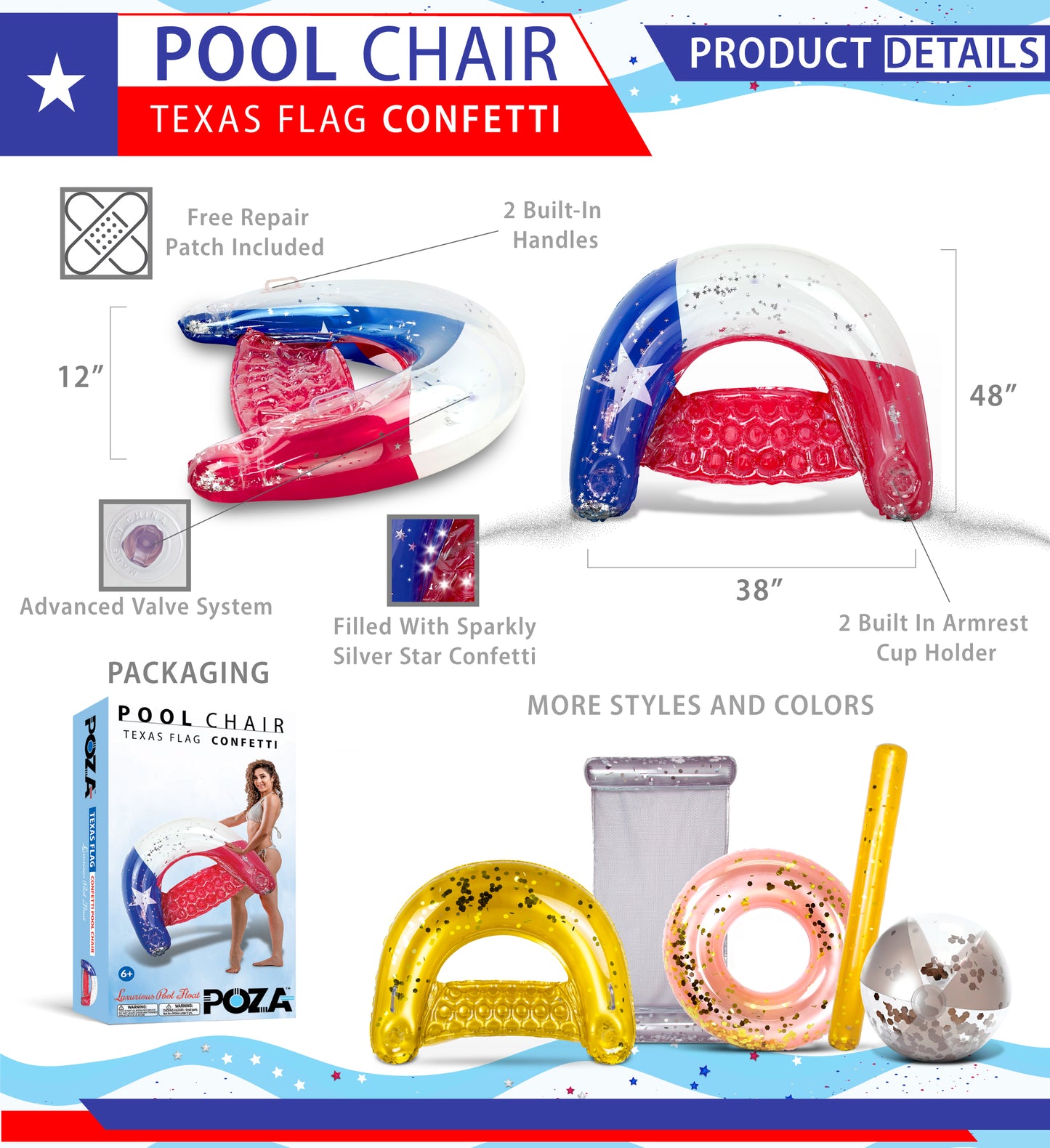 POZA - POOL CHAIR - TEXAS FLAG