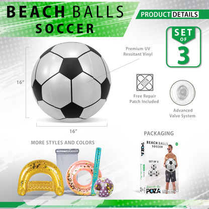 POZA - 16 INCH BEACH BALL - SOCCER - SET OF 3