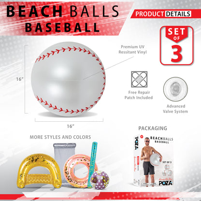 POZA - 16 INCH BEACH BALL - BASEBALL - SET OF 3