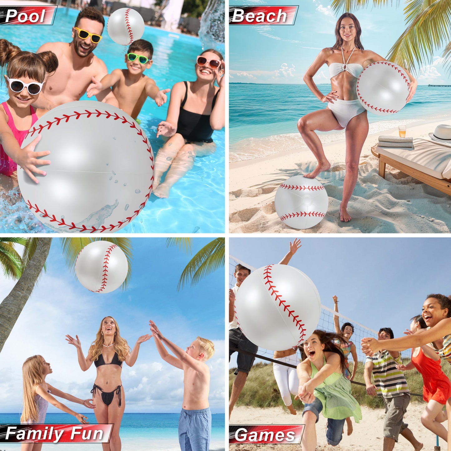 POZA - 16 INCH BEACH BALL - BASEBALL - SET OF 3