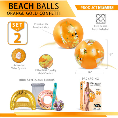 POZA - 16 INCH BEACH BALL - ORANGE GOLD - SET OF 2
