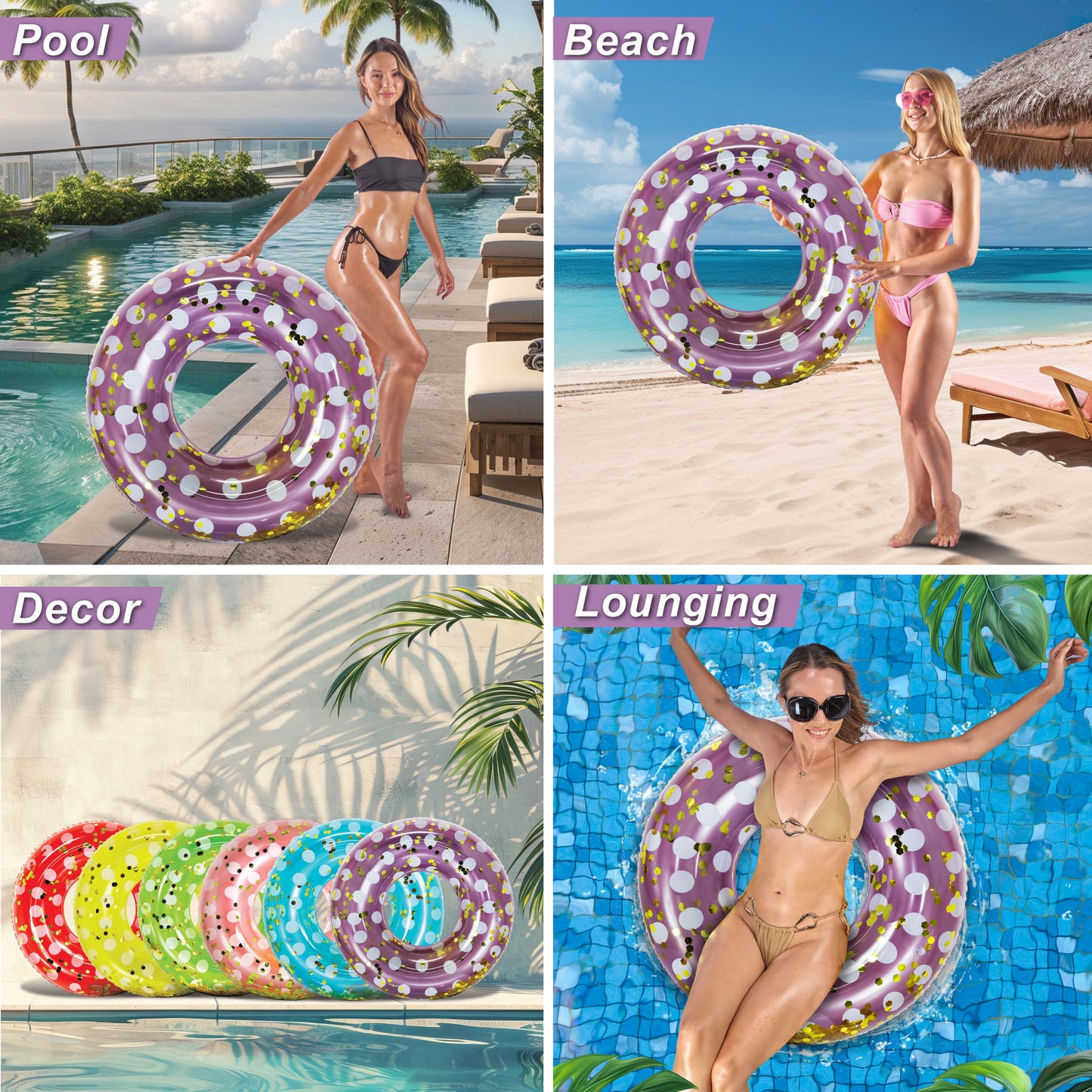 POZA - 36 INCH POLKA DOT TUBE - PURPLE GOLD