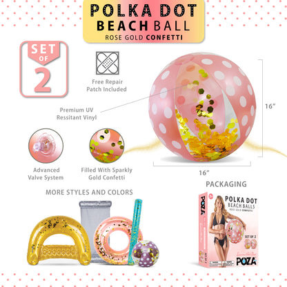 POZA - 16 INCH POLKA BEACH BALL - ROSE GOLD - SET OF 2