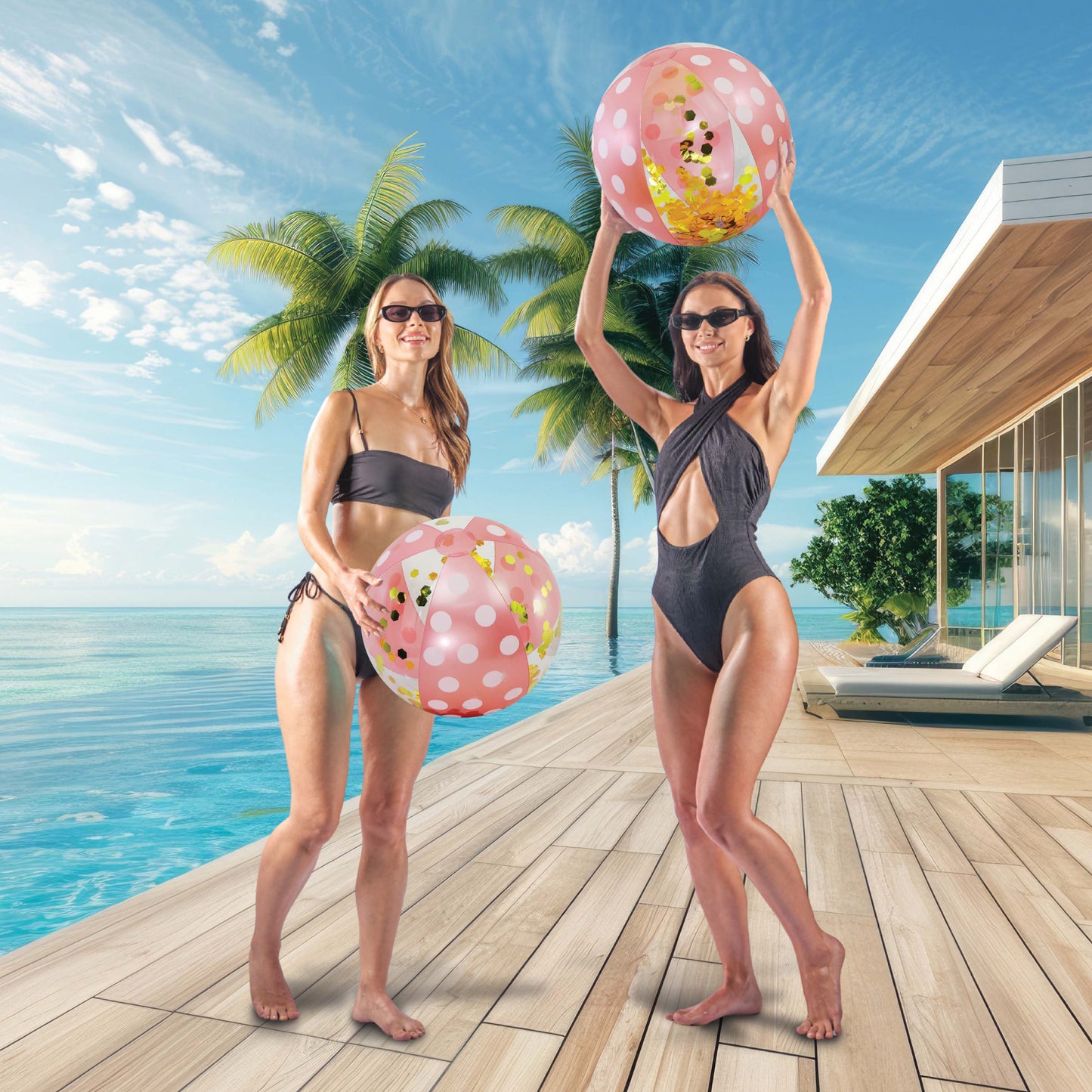 POZA - 16 INCH POLKA BEACH BALL - ROSE GOLD - SET OF 2