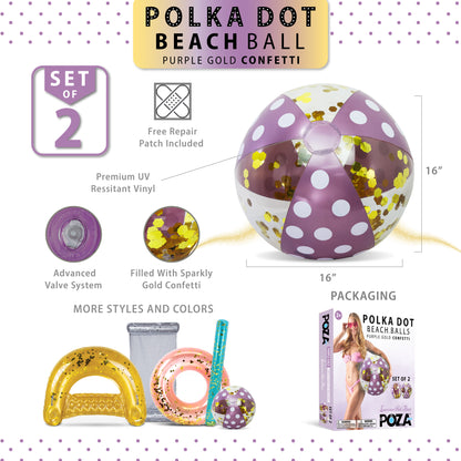 POZA - 16 INCH POLKA BEACH BALL - PURPLE GOLD - SET OF 2