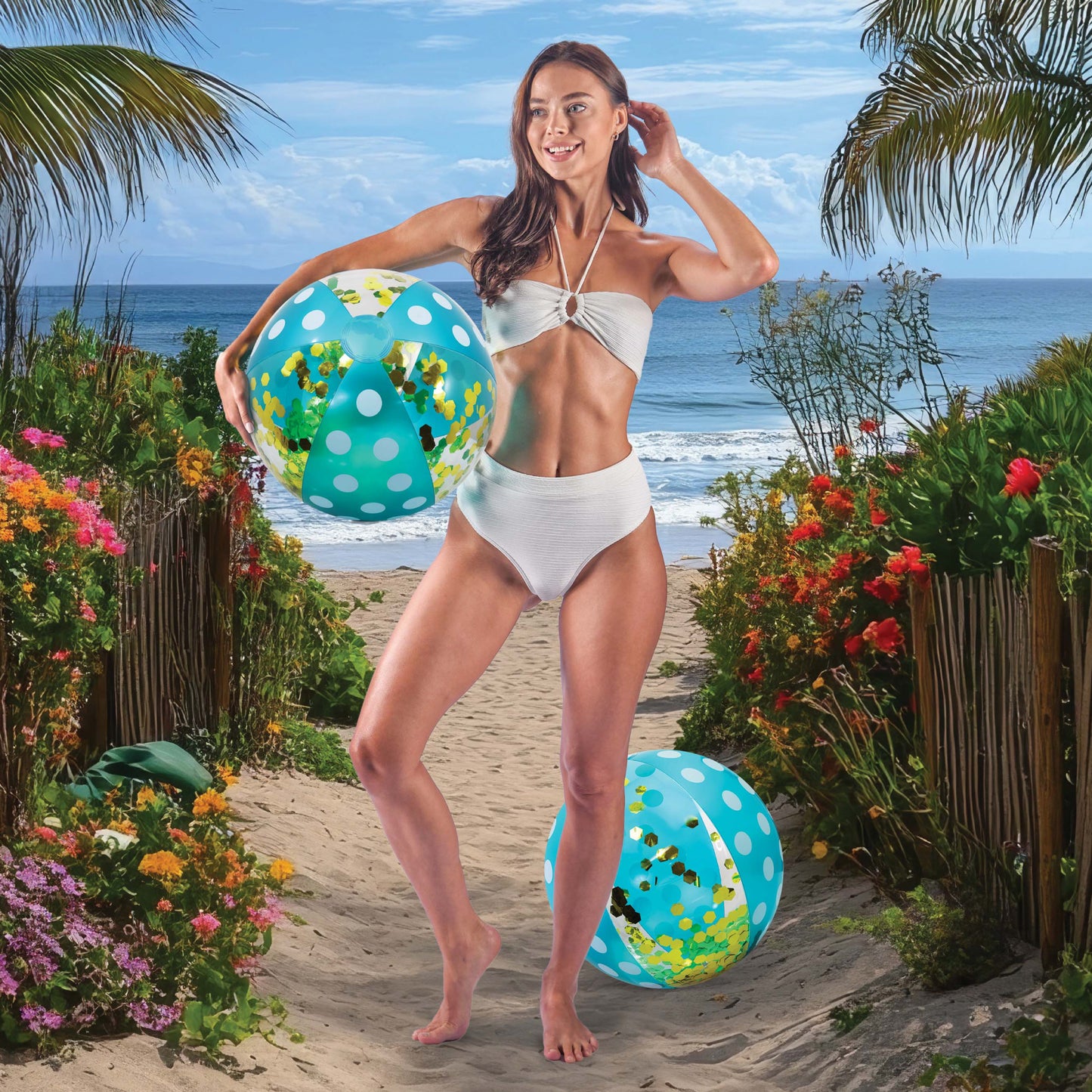 POZA - 16 INCH POLKA BEACH BALL - BLUE GOLD - SET OF 2