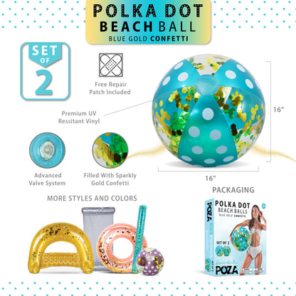POZA - 16 INCH POLKA BEACH BALL - BLUE GOLD - SET OF 2
