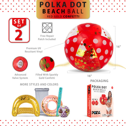 POZA - 16 INCH POLKA BEACH BALL - RED GOLD - SET OF 2