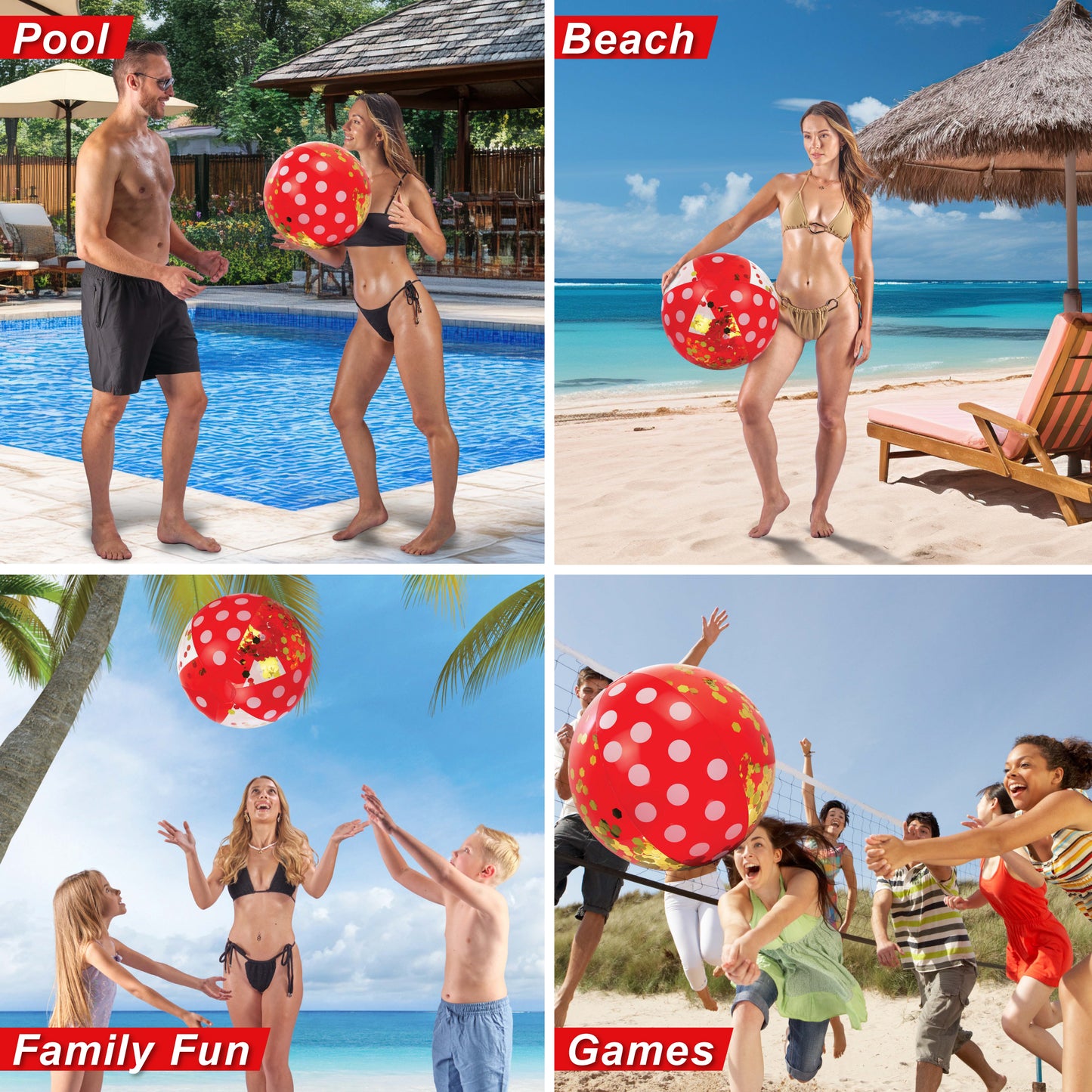 POZA - 16 INCH POLKA BEACH BALL - RED GOLD - SET OF 2