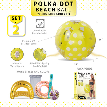 POZA - 16 INCH POLKA BEACH BALL - YELLOW GOLD - SET OF 2