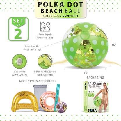 POZA - 16 INCH POLKA BEACH BALL - GREEN GOLD - SET OF 2